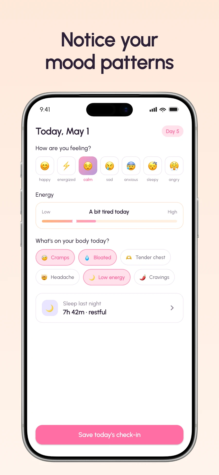 Mood tracker — connect moods to cycle phases